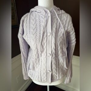 Design History Open Knit Women’s Hooded Cardigan with Pockets Light Purple Small